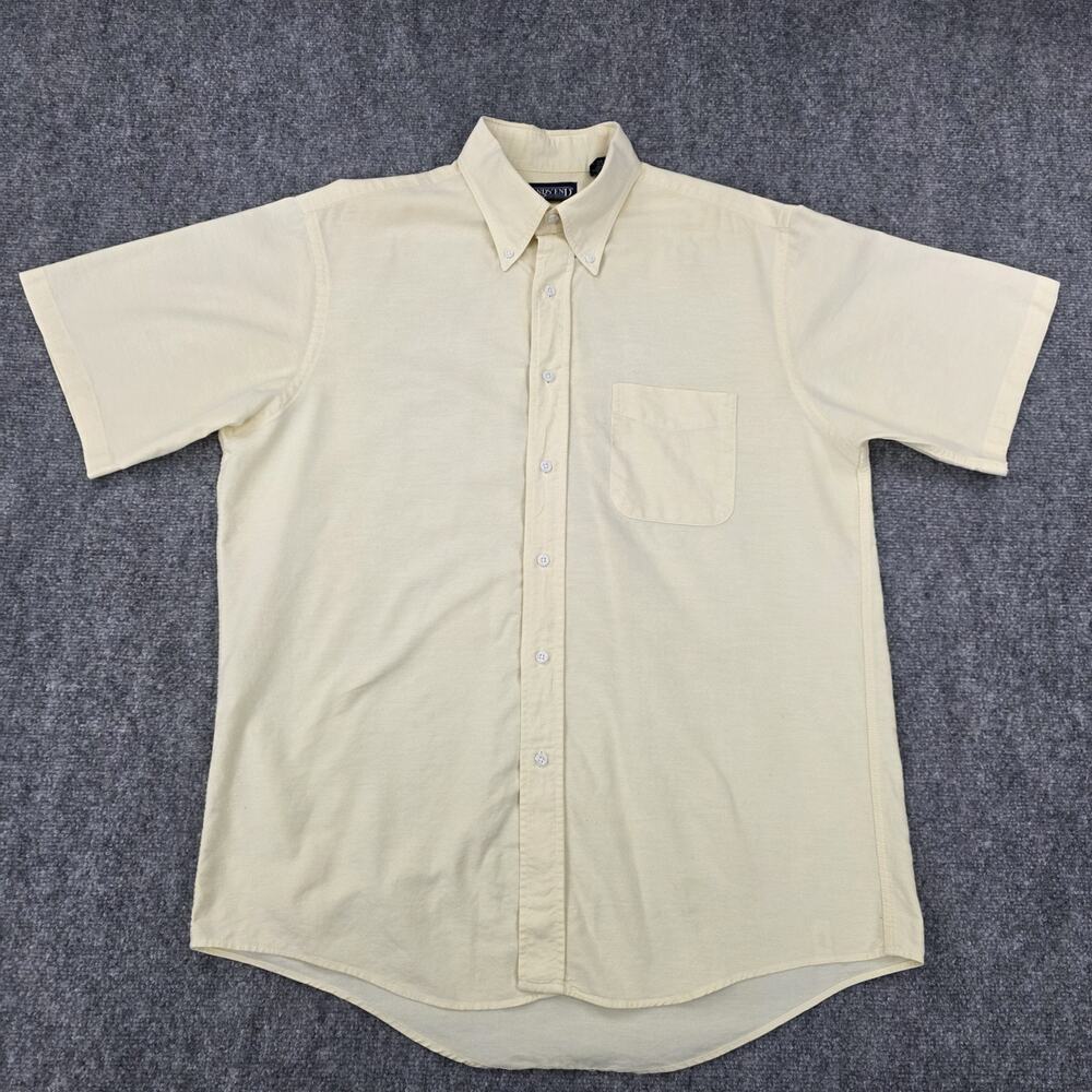 Lands End Shirt Mens 16 Yellow Short Sleeve Oxford Button Up Vintage USA 90s